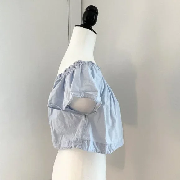 Aritzia Wilfred | Cropped Off Shoulder Cotton Blouse | Small | Blue - Picture 4 of 9
